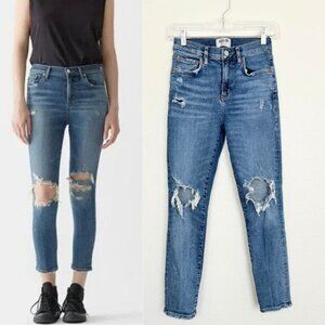 AGOLDE Women's Sophie High Rise Skinny Crop Medium Wash Blue Distressed Size 25